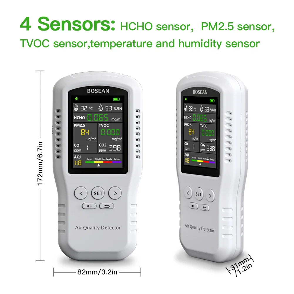 HKM-880275 Air Quality Monitor for CO2, CO, PM2.5, HCHO, TVOC, Temperature, and Humidity with Real Sensors