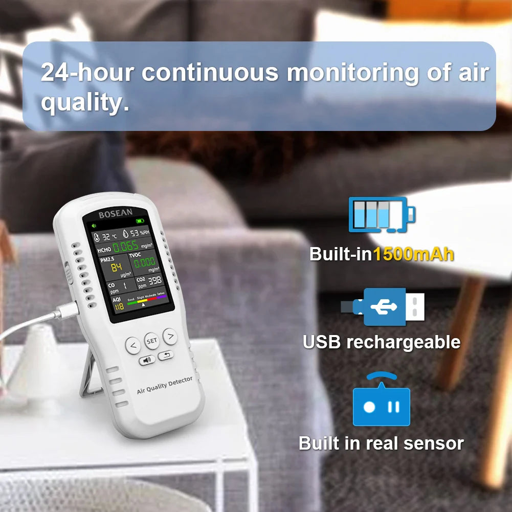 HKM-880275 Air Quality Monitor for CO2, CO, PM2.5, HCHO, TVOC, Temperature, and Humidity with Real Sensors