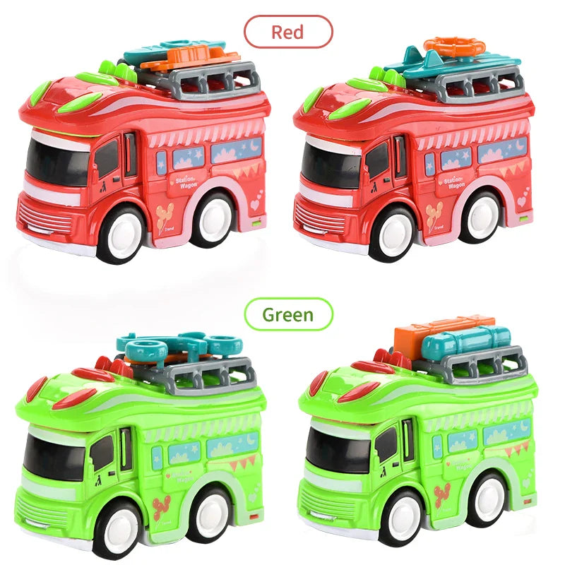 HKM-880339 Diecast Inertial Cartoon RV Vehicle Model for Children, Red/Green, 1:45 Scale, Ages 3+