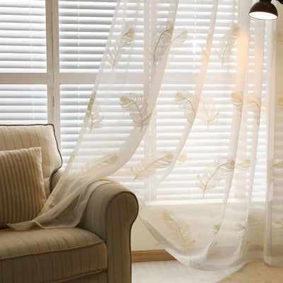 HKM-880787 Feather White Embroidered Polyester Vertical Blinds for Modern Spaces