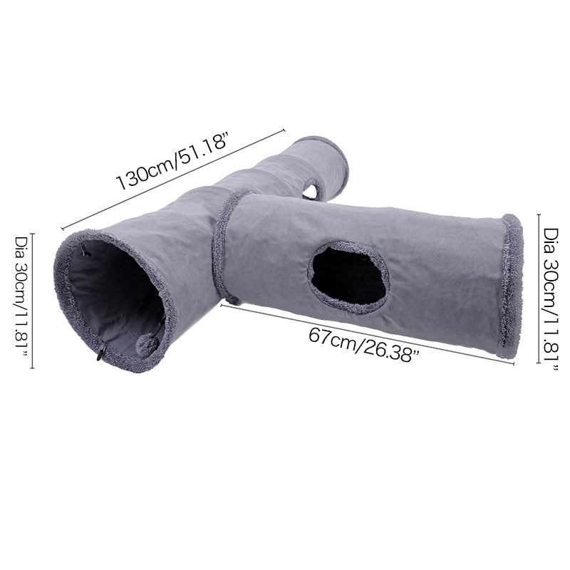 HKM-8808893 Collapsible Soft Suede Cat Tunnel for Kittens and Small Pets - Grey, Two Sizes Available