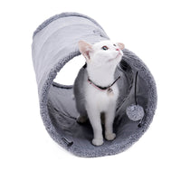HKM-8808893 Collapsible Soft Suede Cat Tunnel for Kittens and Small Pets - Grey, Two Sizes Available