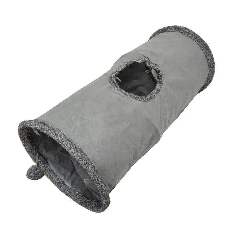HKM-8808893 Collapsible Soft Suede Cat Tunnel for Kittens and Small Pets - Grey, Two Sizes Available