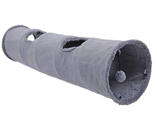 HKM-8808893 Collapsible Soft Suede Cat Tunnel for Kittens and Small Pets - Grey, Two Sizes Available