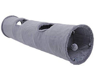 HKM-8808893 Collapsible Soft Suede Cat Tunnel for Kittens and Small Pets - Grey, Two Sizes Available