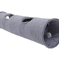 HKM-8808893 Collapsible Soft Suede Cat Tunnel for Kittens and Small Pets - Grey, Two Sizes Available