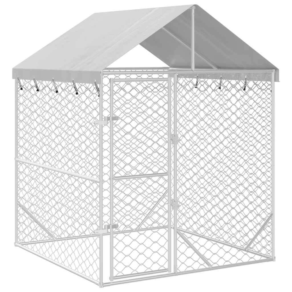 HKM-8809149 Spacious Outdoor Dog Kennel with Roof, Galvanized Steel, 2x2x2.5 m