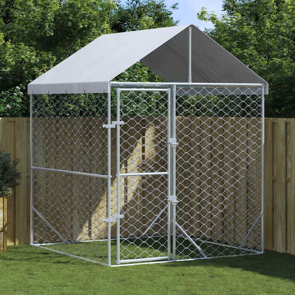 HKM-8809149 Spacious Outdoor Dog Kennel with Roof, Galvanized Steel, 2x2x2.5 m
