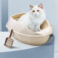 HKM-880915 Diamond-Shaped Semi-Enclosed Plastic Cat Litter Box with Shovel - Stylish Design in Multiple Colors