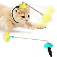 HKM-8810685 Self-Healing Plush Cat Collar Toy with Spring Foot and Tap Tease Feature - Lake Blue and Yellow, 23.7x5x11.1cm