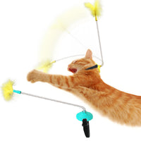 HKM-8810685 Self-Healing Plush Cat Collar Toy with Spring Foot and Tap Tease Feature - Lake Blue and Yellow, 23.7x5x11.1cm
