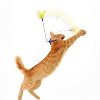 HKM-8810685 Self-Healing Plush Cat Collar Toy with Spring Foot and Tap Tease Feature - Lake Blue and Yellow, 23.7x5x11.1cm
