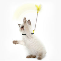 HKM-8810685 Self-Healing Plush Cat Collar Toy with Spring Foot and Tap Tease Feature - Lake Blue and Yellow, 23.7x5x11.1cm