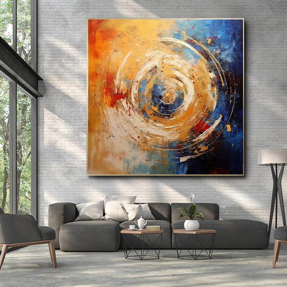 HKM-881171 Handmade Oil Painting Abstract Square Canvas Wall Art in Modern Orange and Blue Design for Home Decor