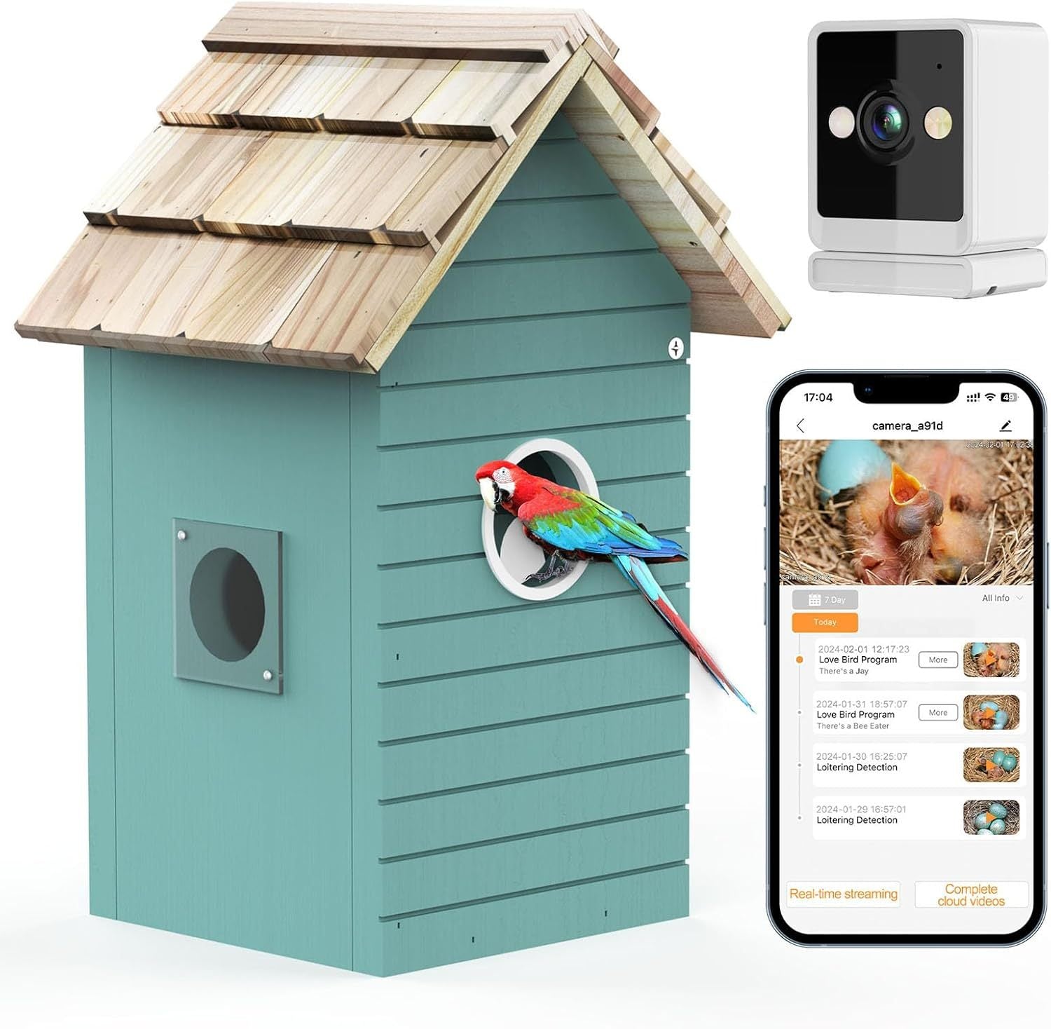 HKM-881171 Smart Bird Feeder Camera with AI Bird Species Identification, 3MP HD Photos, 2.4G Wi-Fi Connectivity, Blue