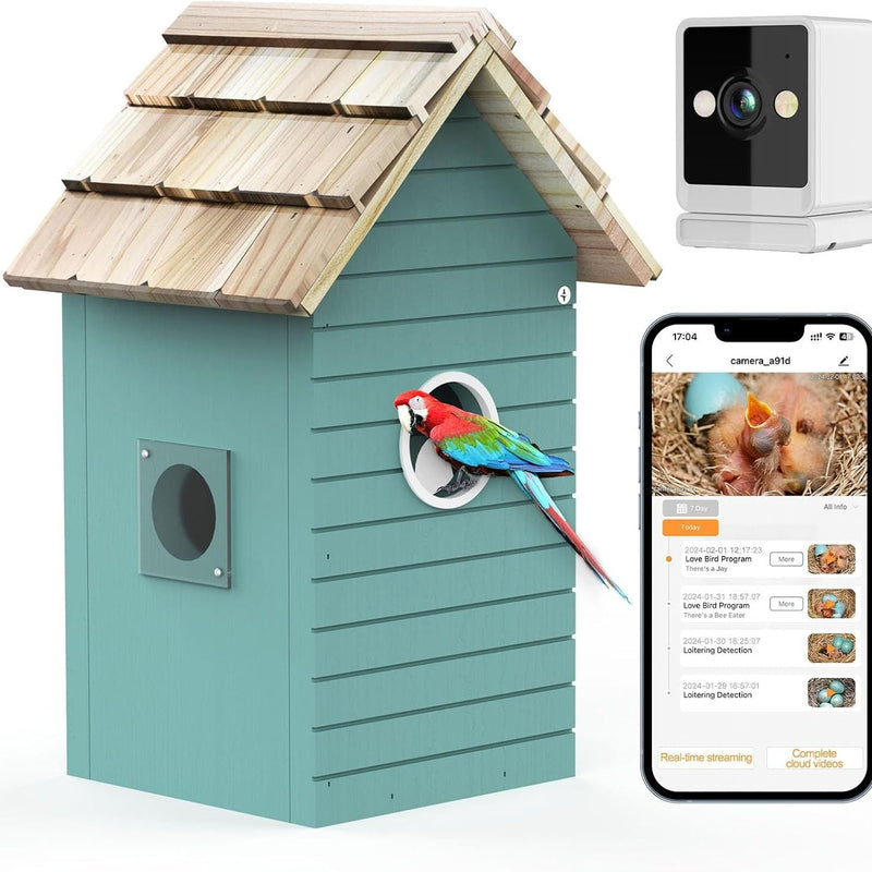 HKM-881171 Smart Bird Feeder Camera with AI Bird Species Identification, 3MP HD Photos, 2.4G Wi-Fi Connectivity, Blue