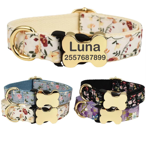 HKM-8812093 Flat Fabric Printed Dog Collar with Bone Buckle - Durable Nylon Design for Pets