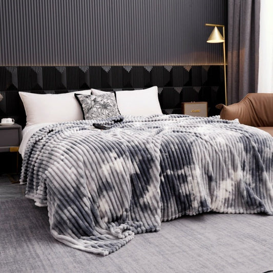 HKM-881235 Striped Tie-Dye Milk Fiber Fleece Blanket Cover in Multiple Sizes and Colors