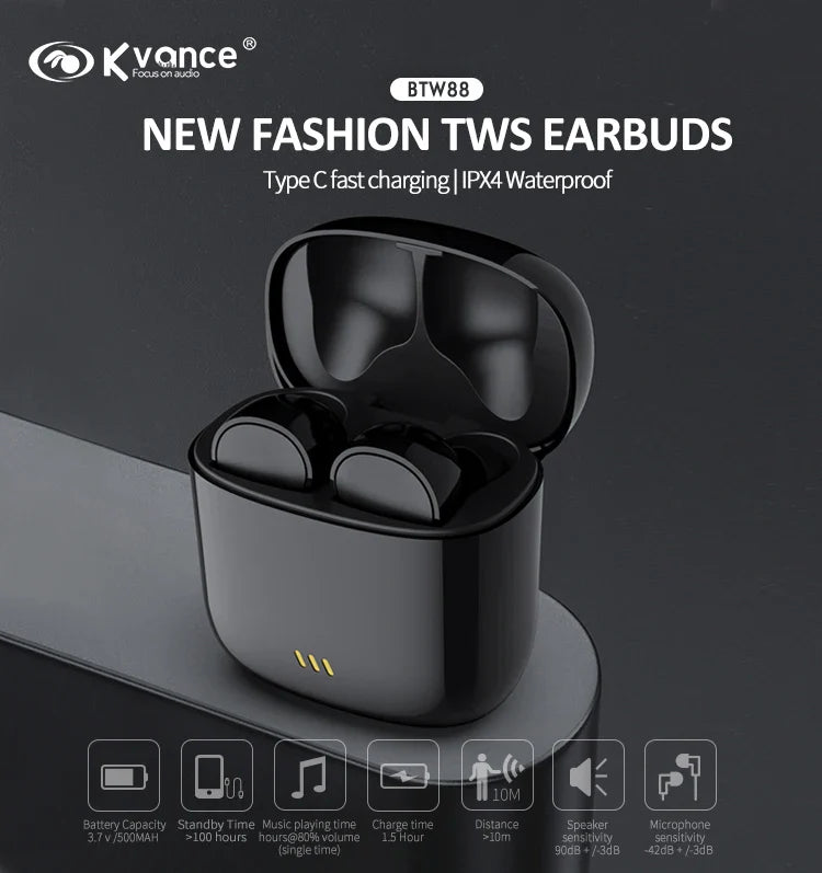 HKM-881235 Waterproof True Wireless Earbuds with Type C Fast Charging and Hall Switch Feature