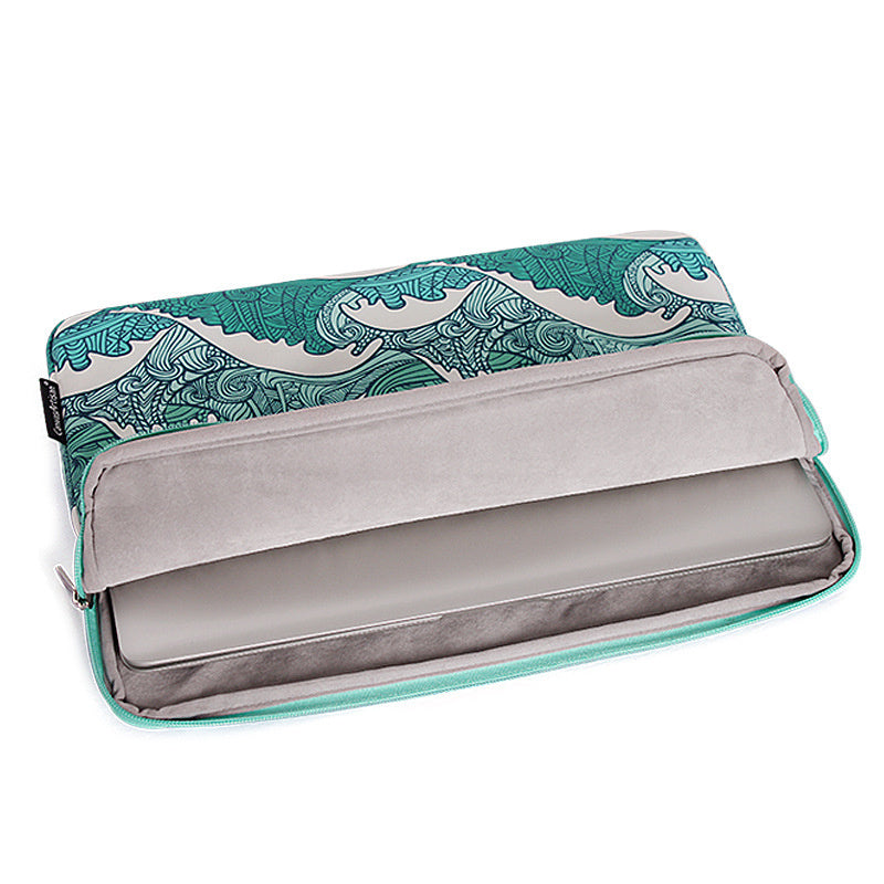 HKM-881299 Breathable Waterproof Shockproof Digital Printing Computer Liner Bag - Available in 11-15 Inch Sizes, Green Wave Design