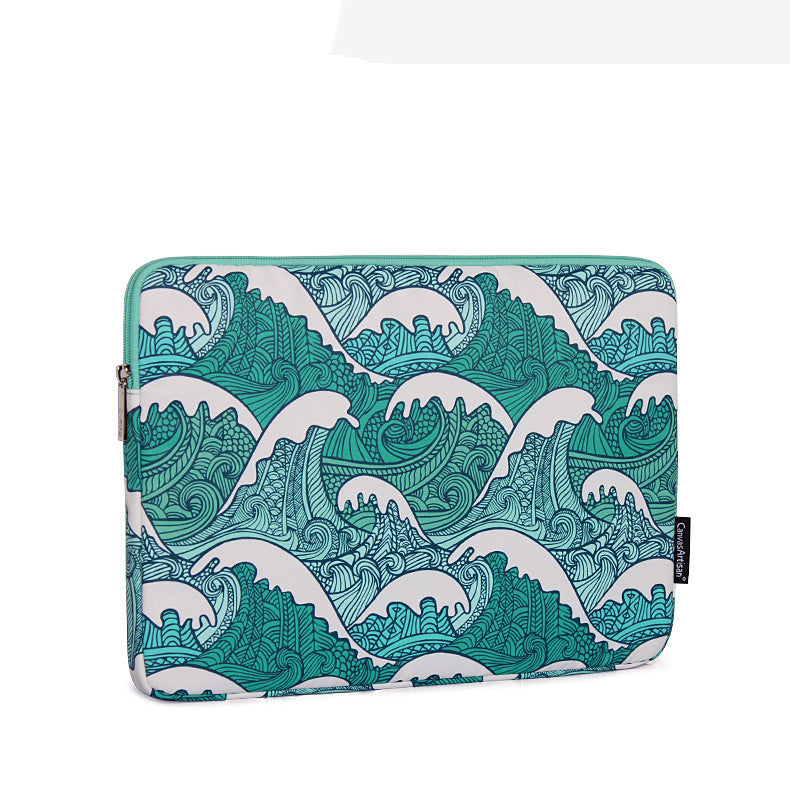 HKM-881299 Breathable Waterproof Shockproof Digital Printing Computer Liner Bag - Available in 11-15 Inch Sizes, Green Wave Design