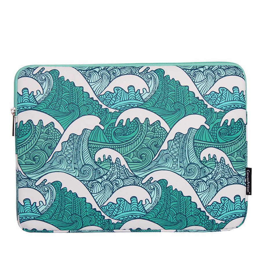 HKM-881299 Breathable Waterproof Shockproof Digital Printing Computer Liner Bag - Available in 11-15 Inch Sizes, Green Wave Design