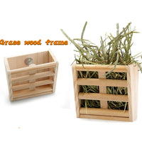 HKM-8813629 Wooden Grass Rack and Food Box for Rabbits and Chinchillas - Space-Saving Design, Non-Toxic Material