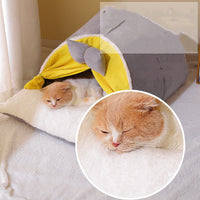HKM-8813885 Semi-Enclosed All-Season Cat Nest in Creamy Yellow and Brown with Random Mat Design