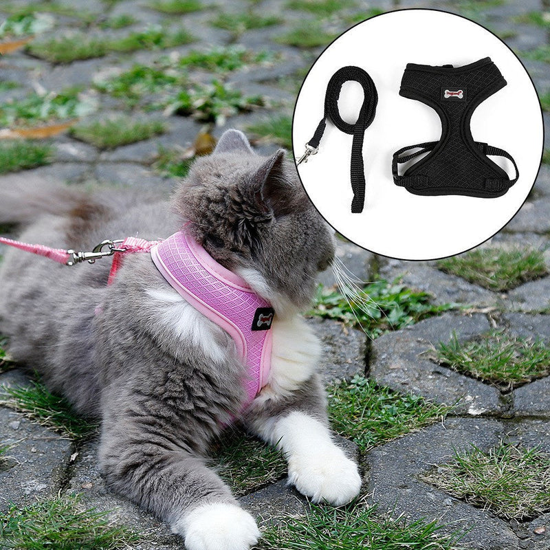 HKM-881427 Anti-Skid Mesh Cat Harness with Leash - Adjustable Neck and Chest Fit