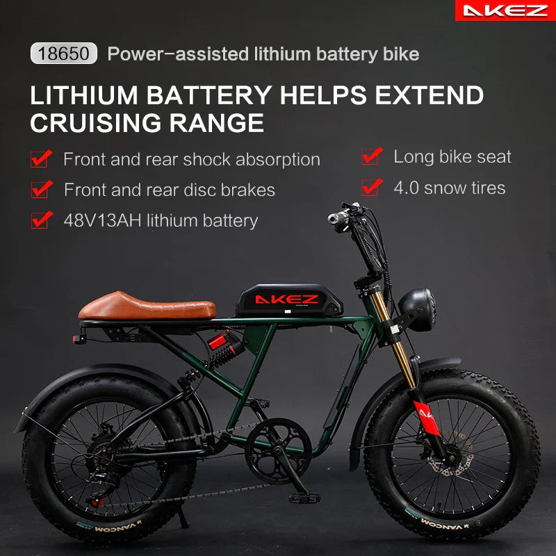 HKM-881555 Rugged 48V 26Ah Electric Mountain Bicycle with 750W Motor and Hydraulic Disc Brakes