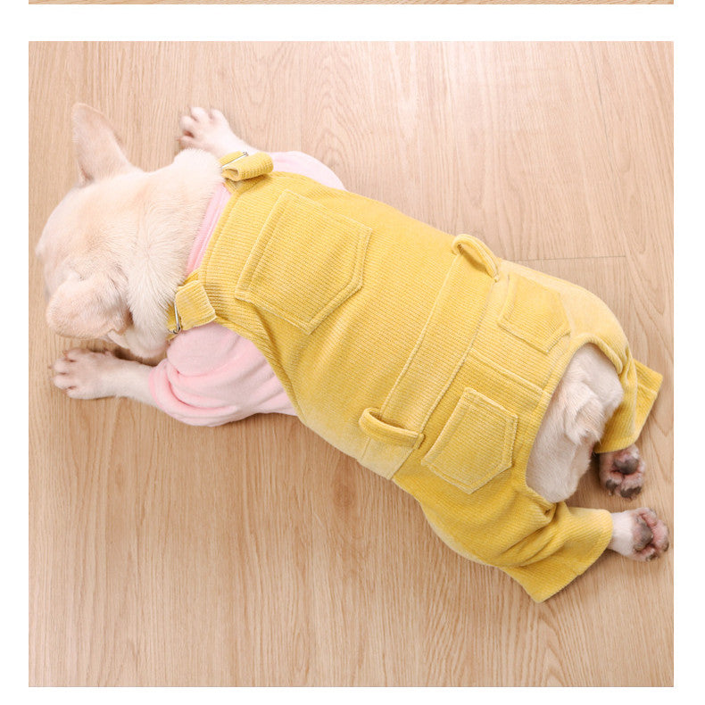 HKM-8816189 Cozy Fleece Bib Pants for Dogs in Misty Lotus Pink, Mocha Green, and Hibiscus Yellow