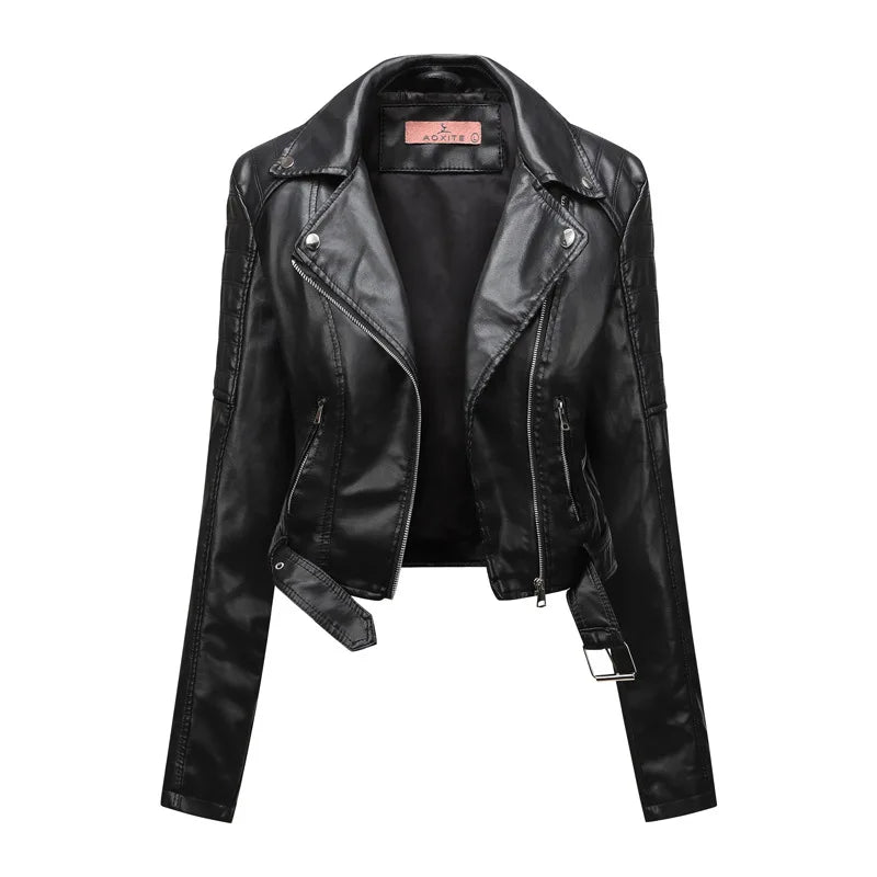 HKM-881619 Women's PU Leather Jacket With Long Sleeves Short Motorcycle Suit Puffer Style Fashionable Jacket Jacket Custom