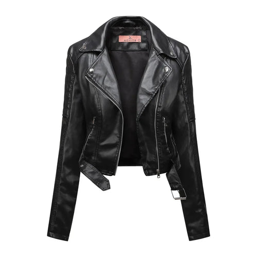 HKM-881619 Women's PU Leather Jacket With Long Sleeves Short Motorcycle Suit Puffer Style Fashionable Jacket Jacket Custom