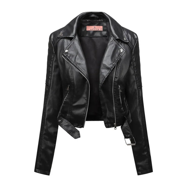 HKM-881619 Women's PU Leather Jacket With Long Sleeves Short Motorcycle Suit Puffer Style Fashionable Jacket Jacket Custom