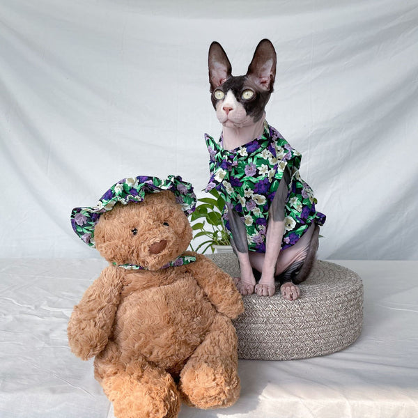 HKM-8817213 Summer Floral Cotton Dress for Sphinx Cats - Lightweight & Stylish