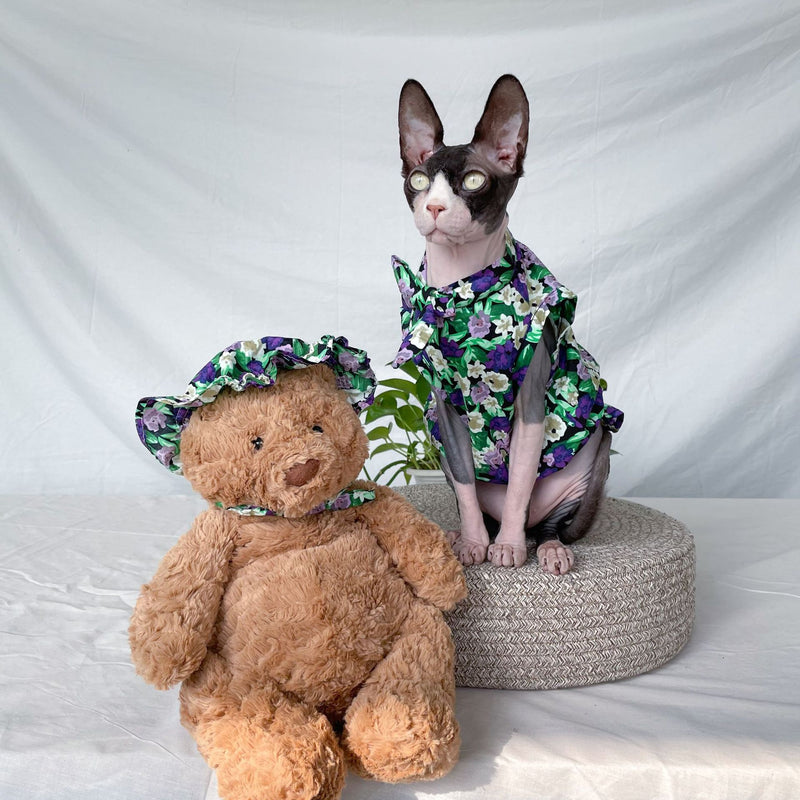 HKM-8817213 Summer Floral Cotton Dress for Sphinx Cats - Lightweight & Stylish