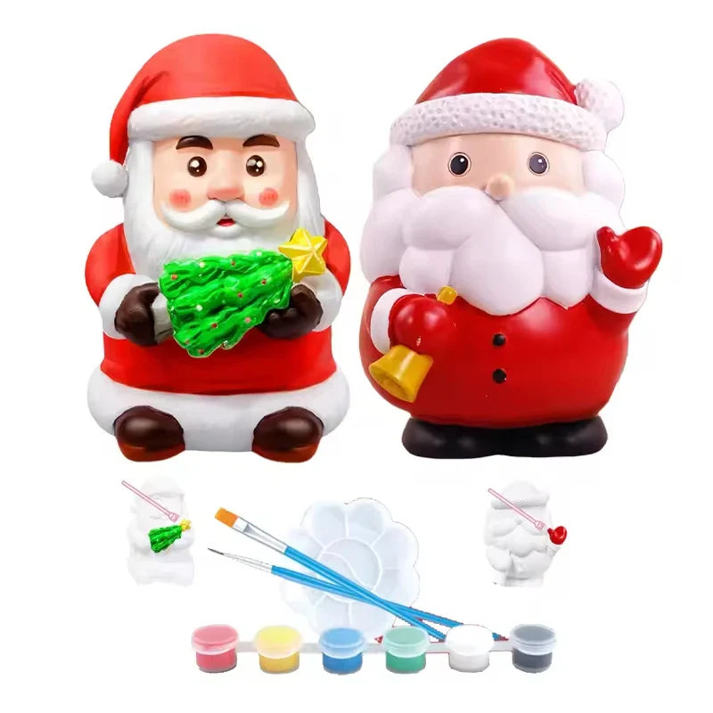 HKM-881811 DIY Vinyl Painting Piggy Bank with Lights and Music - Christmas Deer, Santa Claus, Snowman Sculpture for Kids
