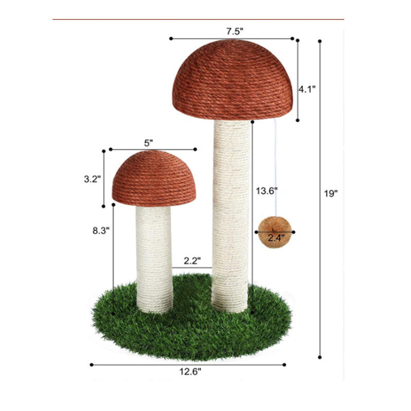 HKM-8818877 Mushroom-Shaped Cat Scratch Post with Natural Linen and Cotton Rope - Coffee Color