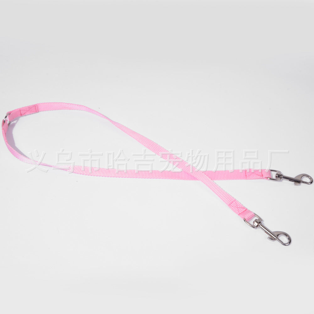 HKM-8819389 Multicolor Double Head Pet Leash, 90cm Nylon Design for Two Dogs