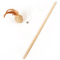 HKM-8820413 Wooden Cat Stick Toy with Mouse, Ball, Fish, Bells, and Feathers