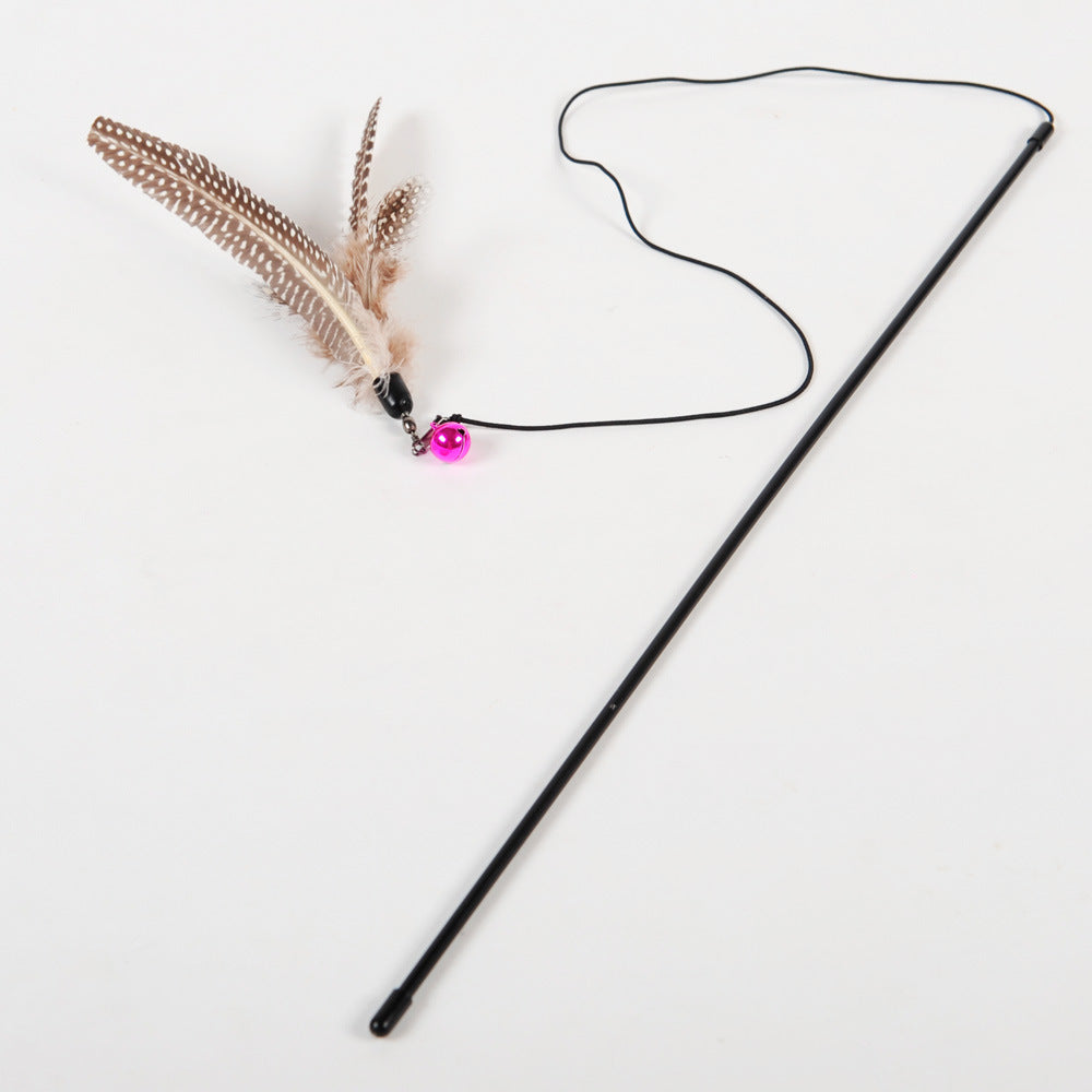 HKM-8820413 Wooden Cat Stick Toy with Mouse, Ball, Fish, Bells, and Feathers