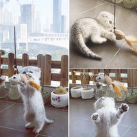 HKM-8820413 Wooden Cat Stick Toy with Mouse, Ball, Fish, Bells, and Feathers