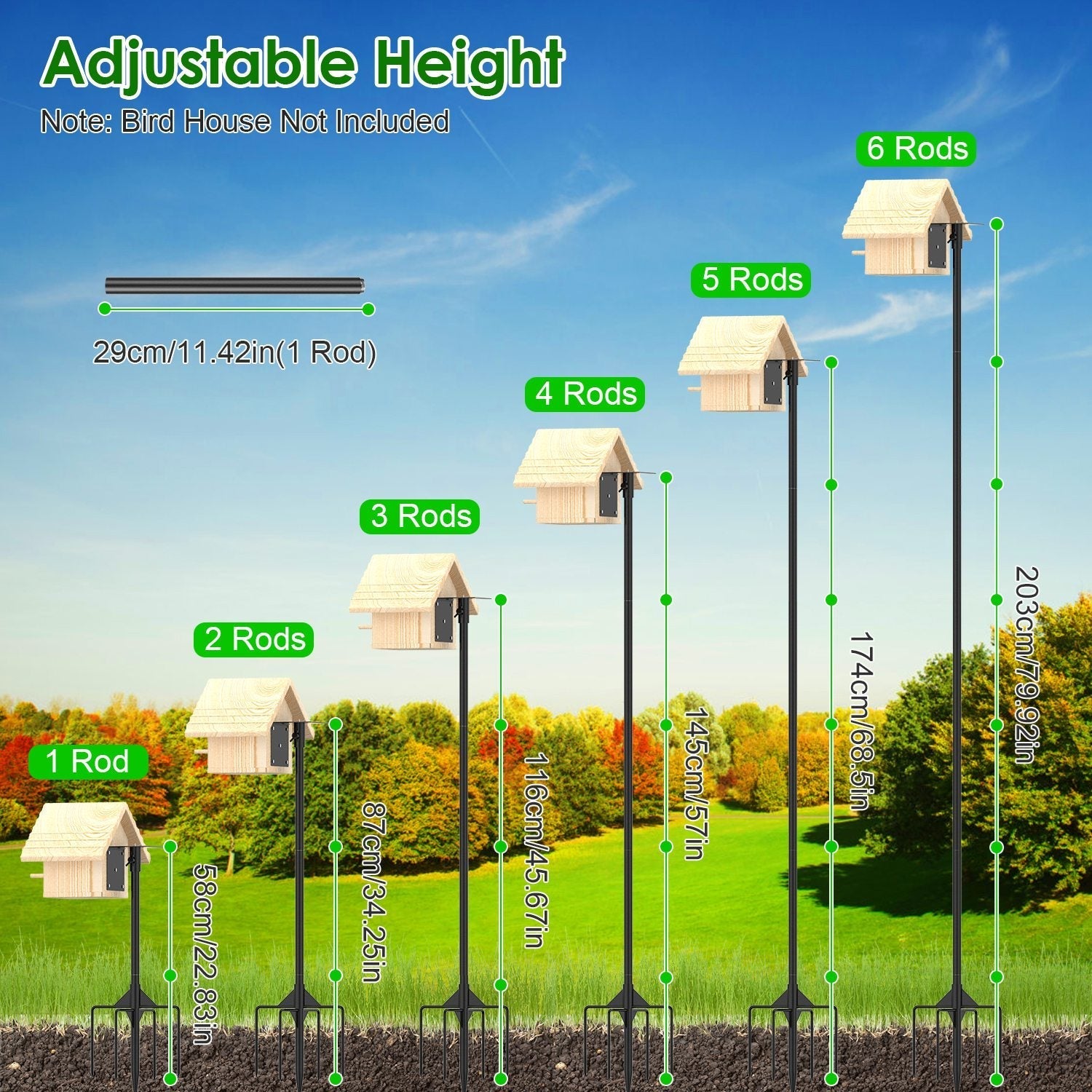 HKM-8821053 Height Adjustable Bird House Pole Kit with Stable 5-Prong Base for Outdoor Bird Feeders