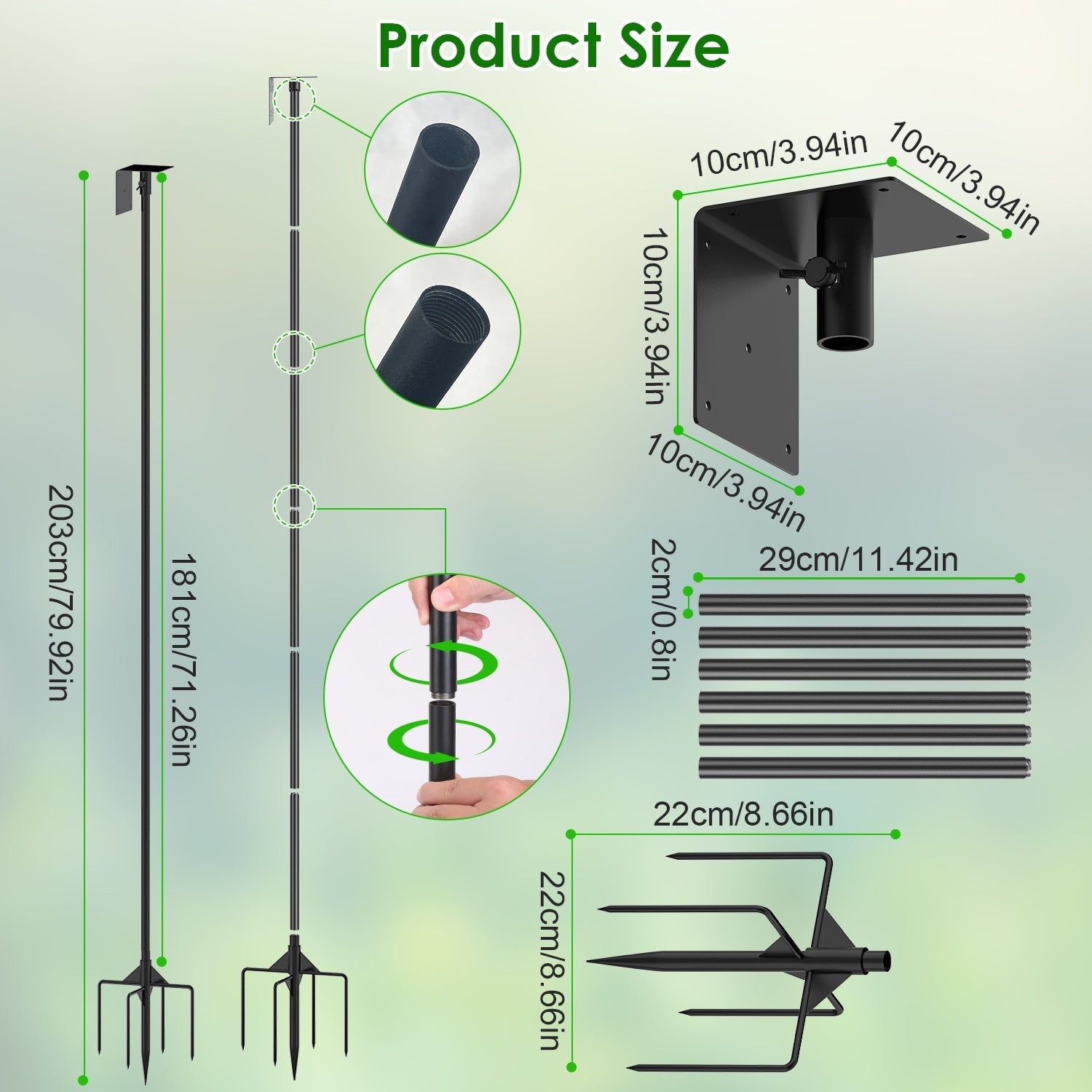 HKM-8821053 Height Adjustable Bird House Pole Kit with Stable 5-Prong Base for Outdoor Bird Feeders