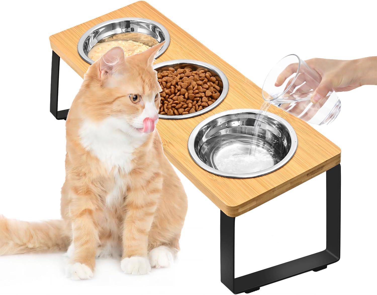 HKM-8821565 Wooden Pet Feeding Rack with Iron Base for Dogs and Cats - Double & Triple Bowl Options