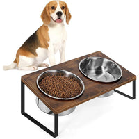 HKM-8821565 Wooden Pet Feeding Rack with Iron Base for Dogs and Cats - Double & Triple Bowl Options