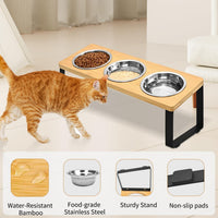 HKM-8821565 Wooden Pet Feeding Rack with Iron Base for Dogs and Cats - Double & Triple Bowl Options