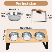 HKM-8821565 Wooden Pet Feeding Rack with Iron Base for Dogs and Cats - Double & Triple Bowl Options
