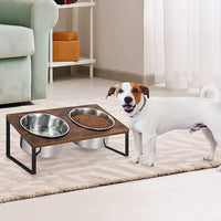 HKM-8821565 Wooden Pet Feeding Rack with Iron Base for Dogs and Cats - Double & Triple Bowl Options