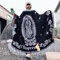 HKM-882387 Virgin Mary Woven Thick Linen Wall Blanket - Decorative Cushion with Floral Cartoon Design
